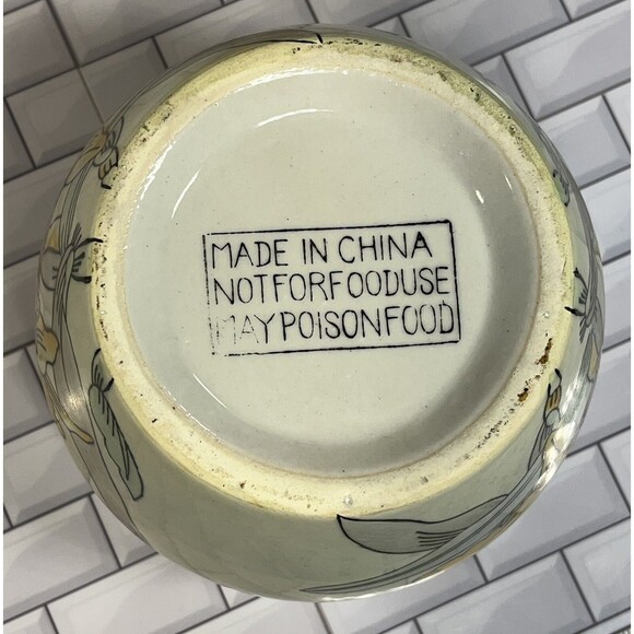 Asian Y2K Pot Planter 6 X 4.75in Floral Butterflies Tulips Beige Pink Fairycore - Picture 6 of 12